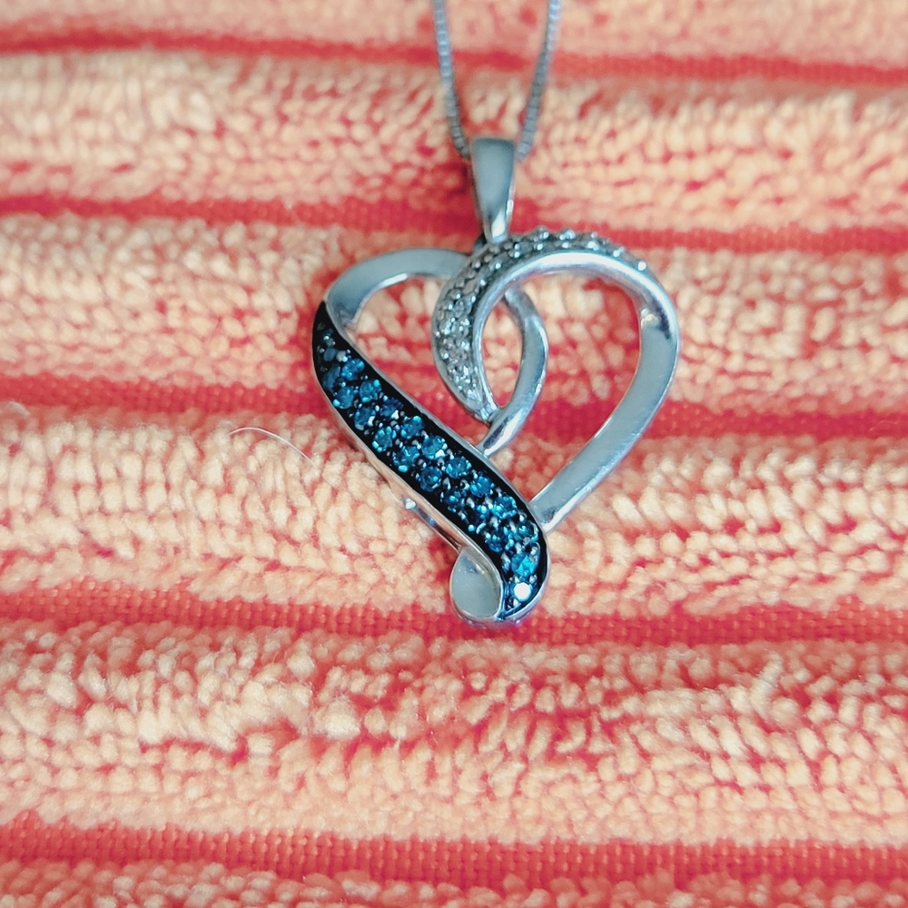 Blue and White Diamonds Heart Necklace